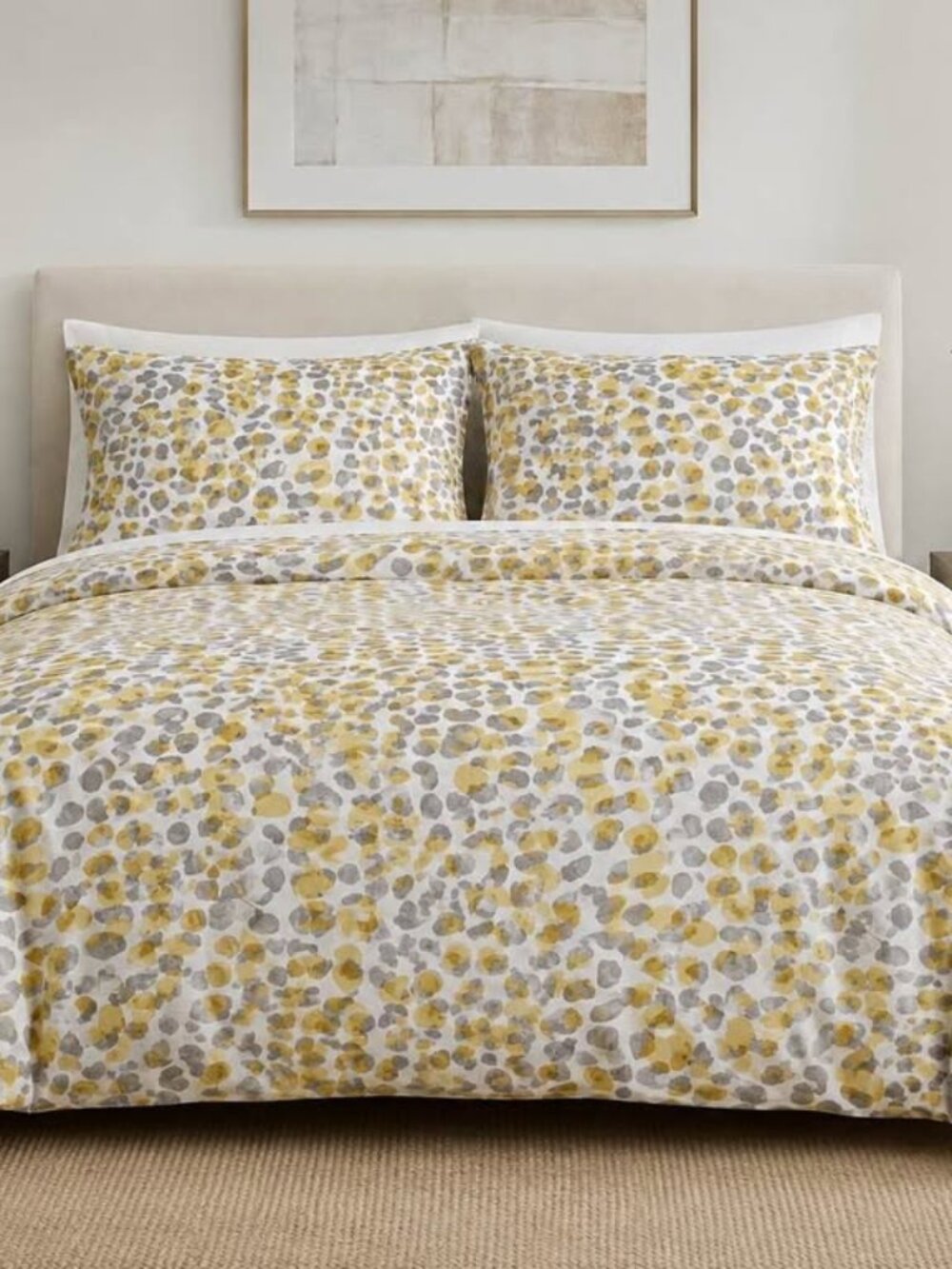 The Company Store Yellow Gray KING Relaxed Linen Duvet Cover Set. 2 Stand Shams.